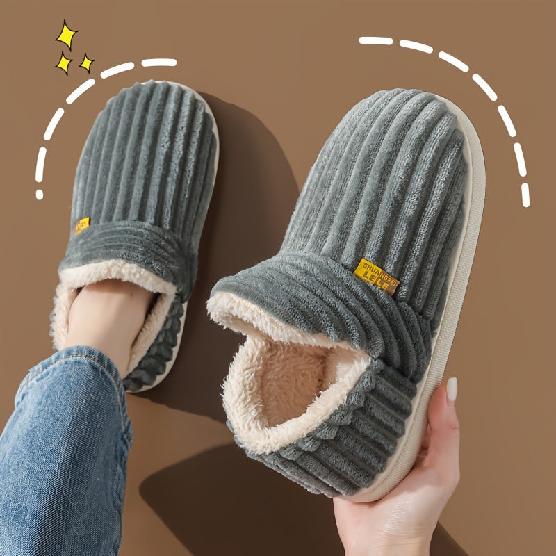 Elegant All-Season Slip-On House Shoes, Cozy Fabric Upper with EVA Sole and Plush Lining, Warm Indoor Footwear for Couples, Seasonal Comfort Wear|Elegant Slipper Design|Cushioned EVA Sole, Cute Shoes