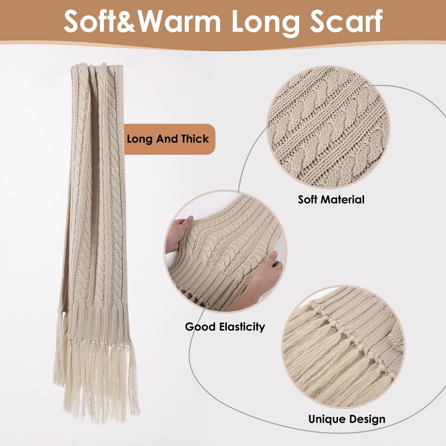 Elegant Women's Winter Knit Set: Beige Pom-Pom Hat, Tassel Scarf & Touchscreen Gloves - Fleece-Lined for Extra Warmth, Ideal Christmas & Thanksgiving Gift