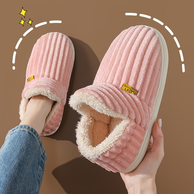 Elegant All-Season Slip-On House Shoes, Cozy Fabric Upper with EVA Sole and Plush Lining, Warm Indoor Footwear for Couples, Seasonal Comfort Wear|Elegant Slipper Design|Cushioned EVA Sole, Cute Shoes